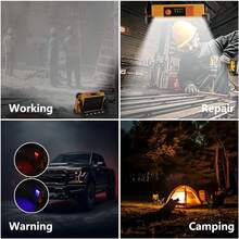 Solar Rechargeable Work Light, 144 LED Portable Flood Light With Stand, IP66 Waterproof Power Bank 4 Modes LED Job Site Lighting Flashlights For Mechanic Camping Fishing Car Repair - trái cam - Xem 6