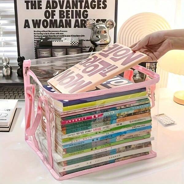 1pc Foldable Clear Storage Box With Handles &Lids, Durable Large Storage Box For Halloween Sundries, Books, Toys, Clothes, Household Space Saver Organizer For Bathroom, Bedroom, Living Room, EntrywayHome, Dorm