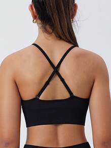 Women Solid Color Sexy Deep V Criss-Cross Back Casual Bra For Yoga Fitness