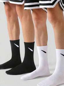 6 Pairs Unisex Black & White Mid-Calf/Crew Socks, Minimalist Design Comfortable Casual Socks Suitable For Daily Wear, Home, Travel, Sports, All Seasons