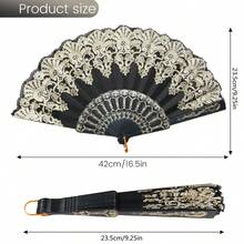 Folding Hand Fan With Sparkling Flower Handheld Retro Halloween Decoration, Suitable For Daily Home Use - Black - View 10