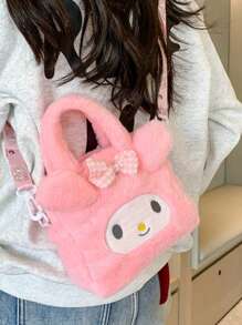 Sanrio Minimalist Cartoon Plush Kids Handbag & Crossbody Bag, Kuromi & Pompompurin Design For Girls