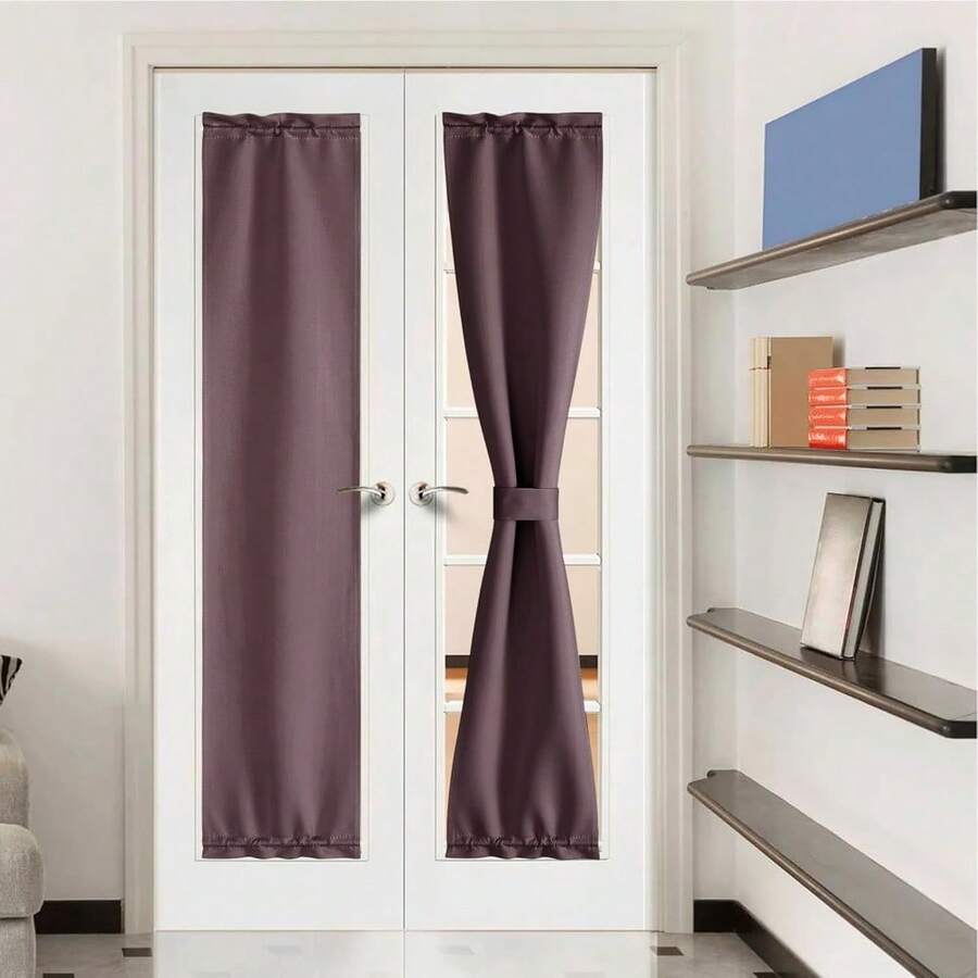 Local Warehouse- Door Curtain Panel, Grey French Door Curtains Blackout Thermal Insulated Curtain Sidelight Privacy For Window/Living Room/Doorways/Classroom (25W By 72L Inches, 1 Panel) - Dry Rose - 查看 1