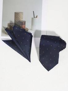 2pcs Men's Fashion Polka Dot Neck Tie & Handkerchief Set, Suitable For Hosting Wedding, Party, Festival Banquet - A - View 16