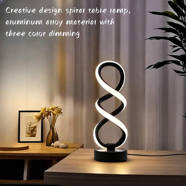 1 pezzo Lampada da tavolo creativa a doppia elica, in lega di alluminio con texture, lampada da tavolo piccola con dimmeraggio a 3 colori, adatta per la decorazione d'ufficio, camera da letto, soggiorno, pezzo decorativo bello, alimentato tramite USB, regalo festivo per Natale e Ognissanti