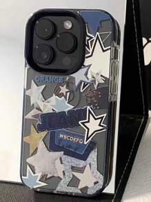 1 pieza Funda de teléfono de calidad TPU+PC con diseño de pentágono brillante de color negro y plata, con bordes transparentes y resistente a golpes, compatible con 13, 14, 15 ProMax, 16, 16 Pro, 16 ProMax, 16 Plus, 16E, también compatible con 11, 12 ProMax, X, XR, XSMax, 7 Plus, 8 Plus, a prueba de arañazos y con diseño elegante