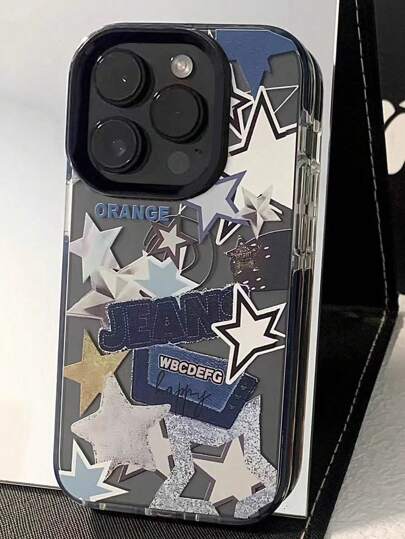 1pc Dual-Color Transparent Black Edged Cool Shiny Silver Pentagram Shockproof Cute Full Coverage TPU+PC Material Phone Case Compatible With IPhone 13 14 15 Pro Max 16 16 Pro 16 Pro Max 16 Plus 16E 17 17 Pro 17 Air 17 Pro Max, IPhone 11 12 Pro Max X XR XS Max 7 Plus 8 Plus 13 Mini 12 Mini 11 Pro Max 14 Pro 14 Plus 15 Plus, Fashionable Couples Design