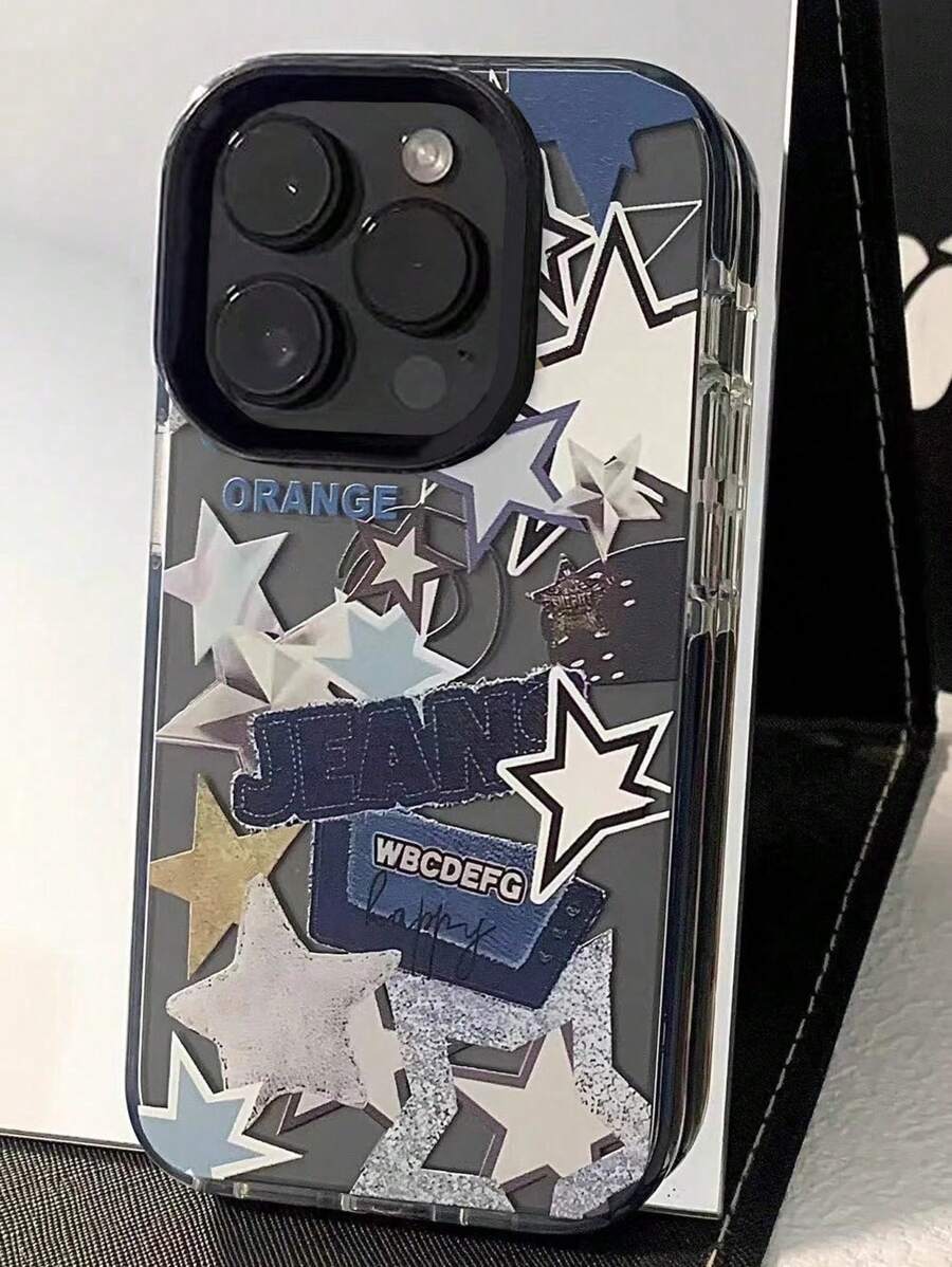 1 pieza Funda de teléfono de calidad TPU+PC con diseño de pentágono brillante de color negro y plata, con bordes transparentes y resistente a golpes, compatible con 13, 14, 15 ProMax, 16, 16 Pro, 16 ProMax, 16 Plus, 16E, también compatible con 11, 12 ProMax, X, XR, XSMax, 7 Plus, 8 Plus, a prueba de arañazos y con diseño elegante