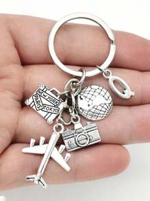 26 Letters Unisex Airplane Alloy Keychain, Street Fashion Airplane, Globe, Camera Metal Keychain Accessories, Best Friend Travel Accessories Pendant Gifts, Fashion Keychains, Car Keychains, Interesting Keychains, Men's Accessories, Women's Accessories, Ideal Holiday Gifts For Travel Enthusiasts, Suitable For Daily Wear, Mobile Phones, Backpacks, Fashion Pendant Accessories, Holiday Gifts, Birthday Gifts, Father's Day Gifts School Cartoon