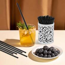 500/400/300/200/100pcs 5-Inch Tall Plastic Coffee Stirrers & Straws, Fashionable Black Design, Suitable For Hot/Cold Beverages, Cocktails, Coffee Stations & Break Rooms Back To School