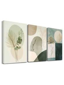 3pcs Abstract Design Wall Art Decor, Organic Shapes Modern Artwork, Plant Elements Canvas Print Wall Arts, Calm Palette Posters, Nature Motifs Paintings, Modern Wall Arts, Poster, Room Aesthetic, Ideal Gift, Optional Framed ,Wall Art With Frame