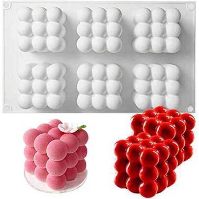OCPO KITCHEN Bubble Silicone Baking Mold, Silicone Candle Mold, French Dessert Molds For Mousse Cake Pastry Chocolate Pudding Jelly Cheesecake Ice Cream, Cube Shape (6-Cavity)