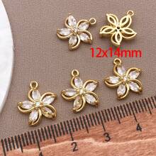 2/4/6pcs 18K Gold Plated Cubic Zirconia Flower Star Moon Charms Cute Angel Brass Charms Pendant For Jewelry Necklace Bracelets Earrings Making DIY Crafts