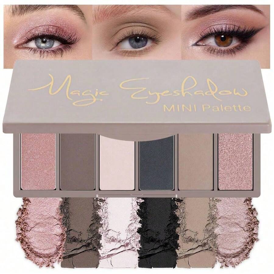 6 Colors Mini Pink Eye Shadow Palette Makeup, Neutral Matte Shimmer Eyeshadow Palette For Older Women Highly Pigmented Waterproof, Paleta De Sombras De Ojos, Vegan & Cruelty-Free, - Color 06 - View 1