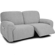 ULTICOR - Conjunto de 4 Piezas de Sillón Reclinable para 1 Persona, Tela Jacquard Elástica, Suave y Lavable a Máquina (Estilo 2) (Azul Marino) - Marfil - Ver 12