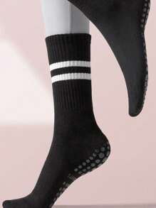 1 par / 4 pares / 6 pares de calcetines deportivos y de yoga con rayas para mujer, con agarre antideslizante de silicona, calcetines tipo crew para entrenamiento en interiores, para primavera/verano