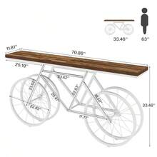 Tribesigns 70.9-Inch Extra Long Console Table, Narrow Sofa Table With Bicycle Metal Base, Modern  Industrial Entryway Table Behind Couch Table For Living Room, Hallway, Entrance, Foyer, Rustic Brown And White - 質樸的棕色和白色 - 查看 7