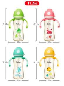 1pc Baby PPSU Bottle, Wide Mouth Mushroom Head Milk Bottle With Handle, Suitable For Babies 12 Months+, 11.2OZ/330ML