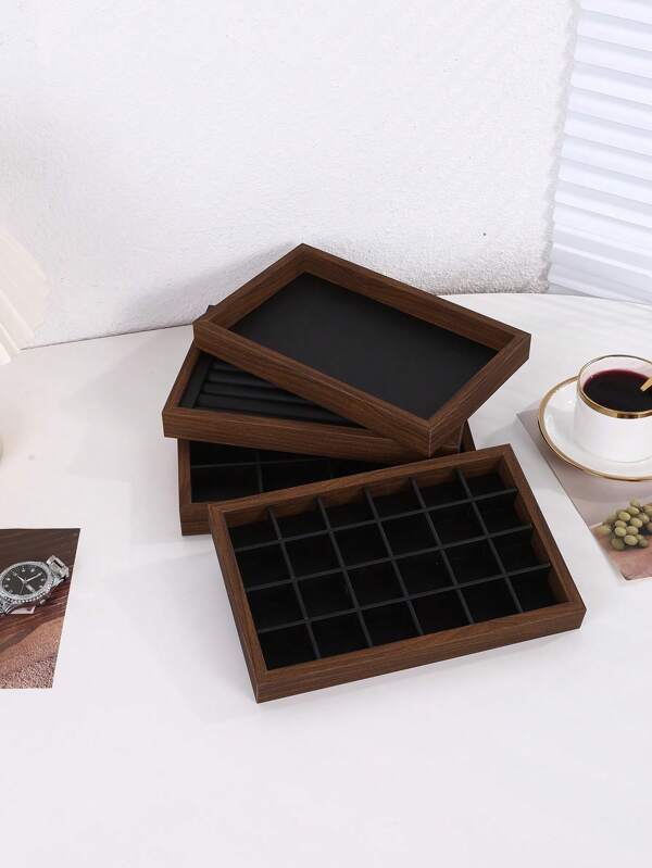 Nueva bandeja de exhibición de joyas, organizador de escritorio de madera para anillos, aretes, collares, relojes, anteojos, decoración del hogar, textura de madera de nogal