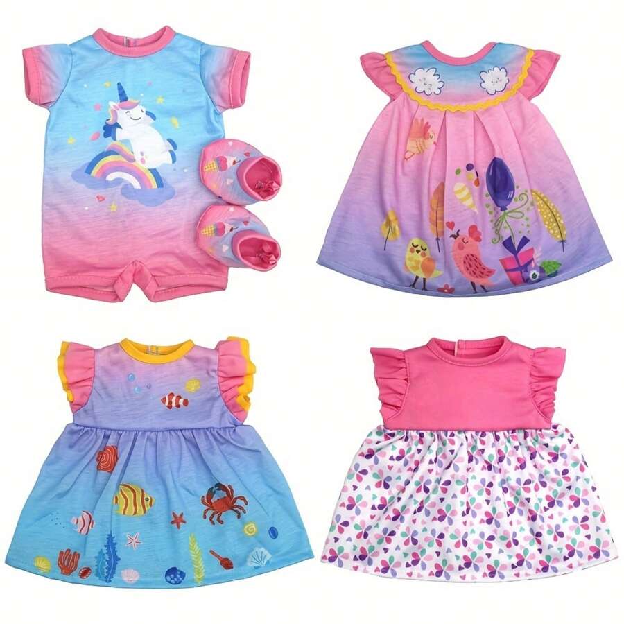 Vêtements de poupée avec motif animal mignon convenant aux poupées nouveau-nées de 13 à 18 pouces, accessoires de poupée nouveau-née de 43 cm, cadeaux de fête et d'anniversaire, poupée non incluse