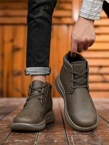 防水二层皮男士靴子柔软舒适运动踝靴加大码39-48高帮运动鞋男式缓冲靴 - 卡其色 - 查看 7