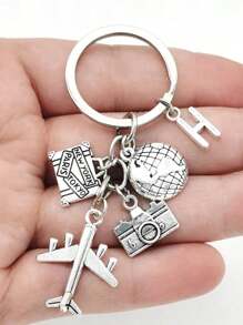 26 Letters Unisex Airplane Alloy Keychain, Street Fashion Airplane, Globe, Camera Metal Keychain Accessories, Best Friend Travel Accessories Pendant Gifts, Fashion Keychains, Car Keychains, Interesting Keychains, Men's Accessories, Women's Accessories, Ideal Holiday Gifts For Travel Enthusiasts, Suitable For Daily Wear, Mobile Phones, Backpacks, Fashion Pendant Accessories, Holiday Gifts, Birthday Gifts, Father's Day Gifts School Cartoon