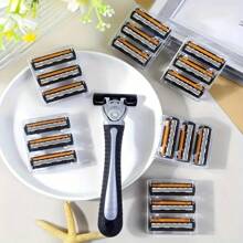3-Blade Stainless Steel Disposable Razors For Men, Odorless, Washable, Beard & Stubble Trimmer, Suitable For Normal Skin Types, Plastic Handle, Manual Shaving Tool Set With Multiple Replacement Blades