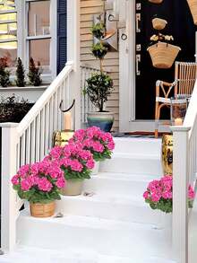 4 peças de gerânios artificiais vibrantes, buquês de begônias simuladas, arbustos de flores artificiais de plástico, decoração de casa em estilo nórdico, adequados para decoração de casamento, jardins internos e externos, pátios, varandas, terraços, decoração de vasos de flores suspensos | Plantas de baixa manutenção | Decorações de flores sazonais | Plantas artificiais para áreas externas | Decoração de Natal