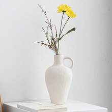 1pc Ceramic Farmhouse Vase With Handle - Rustic Style Decorative Flower Vase, Suitable For Home Decor, Minimalist Tabletop Decor, Living Room Shelf Decoration, Wedding, Gifts - Vase - View 4