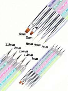 Nail Art Brushes, 5pcs Nail Liner Brushes Double-Ended Acrylic Nail Brush Nail Art Striping Nail Dotting Drawing Tool For Long Lines,Thin Details, Fine Drawing, Delicate Coloring, Elongated Lines Brushes And Nail Dotting Pens For French Nail Tip