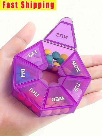 1pc Portable 7-Day Pill Box Weekly 7-Grid Pill Storage Box Round Tablet Storage Box Portable And Sealable Tablet Finishing Box For Vitamins And Pills Travel Medicine Split Packaging Pill Box Suitable For Outdoor Travel And Office Travel Essential