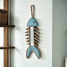 1 szt. Vintage Fish Bone Style Termometr Ścienny Dekor Wiszący, Styl Śródziemnomorski Drewniana Ryba Kości Fotografia Prop