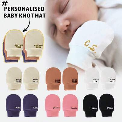 1 Pair Custom Name Logo Baby Mittens, Newborn Soft Cotton Hospital Gloves, Suitable For Boys, Girls, All Seasons,Multi-Functional,Ornamental,Letter,Stylish,Soft,Modern,Colorful,Kawaii,Adorable,Cute,Casual,Custom,Personalised,Unique,Customized,Baby Gifts,Ideal Gifts For Him,Ideal Gifts For Her,Son,Daughter,Customized Kids Hats, Gloves And Scarves,Easy Comfort