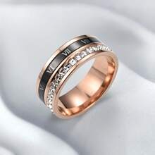 1pc Niche Luxury Roman Numeral Double Circle Titanium Steel Micro-Inlaid Zirconia Ring, Commuting Street Style, Gift For Women, Valentine's Day