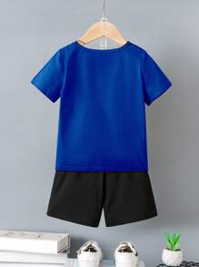 Conjunto de ropa casual diaria para niños pequeños - Camiseta de manga corta con estampado de letras y shorts desgastados de moda, tela cómoda, adecuado para streetwear, actividades al aire libre y deportes, talla para niños de 4 a 7 años, primavera/verano
