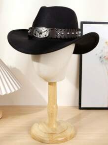 1 Stück Unisex PU Leder Dekor Western Cowboyhut, Polyester Vintage Stil Cowboyhut, geeignet für Lässig Tragen, Western Cowboy Party, Bar Cowboy und täglichen Gebrauch