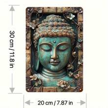 1pc 2D Retro Buddha Statue On For Lotus Art Metal Wall Sign, Turquoise Patina Finish, Intricate Floral Design, Rustproof & Waterproof, Indoor/Outdoor Use For Home, Bar, Cafe, Garage, Gift Idea, Porch Decor | Vintage Buddha Art | Durable Wall Art, Zen Home Decor