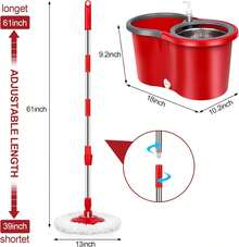 Spin Mop And Bucket With Wringer Set,Mop And Bucket Set For Floor Cleaning With 3 Mop Refills 61 Inches Telescoping Mop Rod For Office And Home Use,Red,(360 Mop Bucket) - RED - View 4