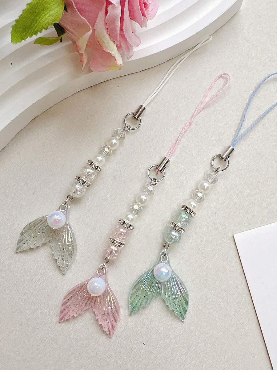 1pc Ins Style European & American Mermaid Tail Pearl Decor Phone Lanyard, Mobile Phone, Key Chain, Bag Accessory - Multicolor - View 1