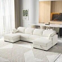 Sofá loveseat, sofá modular, tapizado en pana, con cojines y respaldo desenfundables, sofá moderno, sofá individual, reposapiés, reposabrazos anchos, adecuado para salón, dormitorio, apartamento, beige/gris