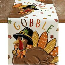 秋季感恩节桌布 - 火鸡秋叶枫叶南瓜图案可水洗可重复使用涤纶饰边，适合家庭聚会、节日餐饮、秋季派对 - 耐用多场景