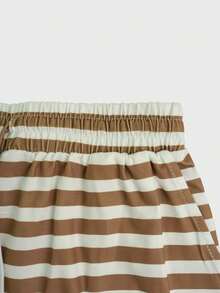 2pcs Women Casual Striped Print Crew Neck Top And Shorts Set - Multicolor - View 4