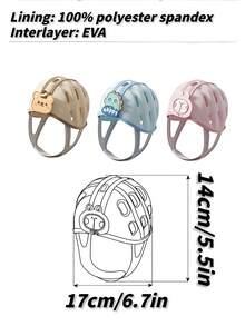 1pc Children's Cartoon Anti-Fall Hat. Lining: Polyester + Spandex; Outer Layer: Polyester + Spandex; Middle Layer: EVA Material. Shock Absorption And Impact Protection. 360° All-Around Protection For Baby's Head. 15 Ventilation Holes. Durable And Comfortable Fit. Adjustable Head Size To Suit Babies At Different Growth Stages. - Multicolor - View 9