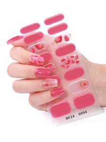 Beauty Sticker 16 pièces Bandes d'ongles en gel semi-durcies motif fraise, enveloppes complètes d'ongles en gel auto-adhésives roses pour le printemps et l'été, faciles à appliquer et à retirer. Autocollants pour ongles pour le DIY quotidien des femmes.