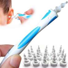 Herramienta en espiral para eliminar el cerumen del oído 2025Q, kit reutilizable para eliminación del cerumen del oído, limpiador de oído seguro con 16 piezas de repuesto suaves y flexibles, color azul
