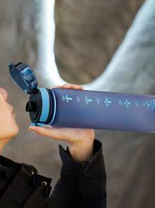 1pc 1000ml/750ml Outdoor Large Capacity Sports Water Bottle, 32oz/26oz, Direct Drinking Mouth Design, Handle Strap, Printed Logo, Plastic Portable Leak-Proof Screw Cap, Suitable For Hiking, Running, Cycling