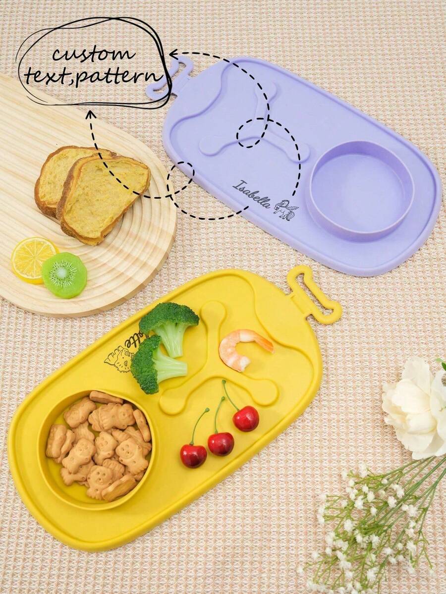 1pc Personalized Customized Name Baby Silicone Bowl, Customized Baby Tableware, Non-Slip Baby Feeding Plate, Printable On Demand, Baby Food Storage Bowl, Baby Baptism Gift - Multicolor - View 1