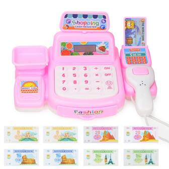 1 套女孩派对角色扮演玩具套装，儿童模拟超市收银机玩具，迷你收银机，角色扮演和亲子互动生日礼物