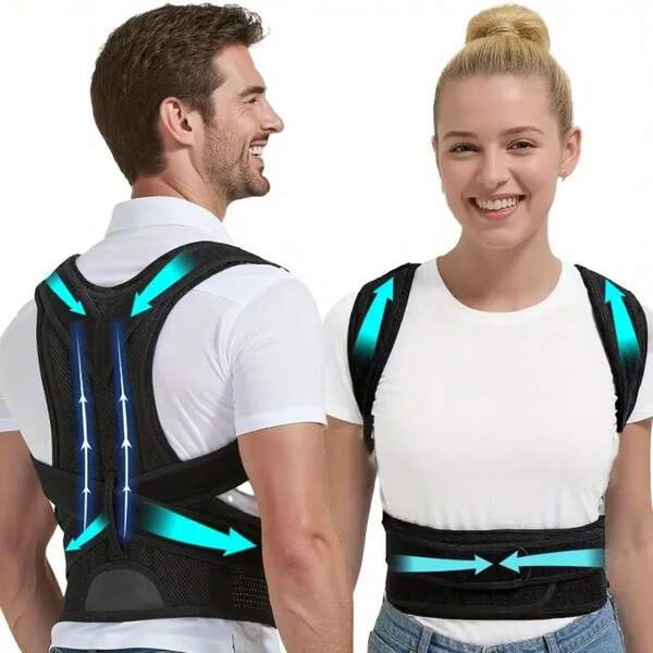 Corretor de postura ajustável de 1 peça com alça de apoio para as costas, suporte para ombros e coluna, suporte para as costas para homens e mulheres, corretor de postura corcunda, treinador de postura para coluna