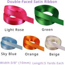 Double Face Satin Ribbon 10 Colors 3/8"(10mm) X 5 Yards Each Total 50 Yards For Gift Wrapping Wedding Party Decoration
